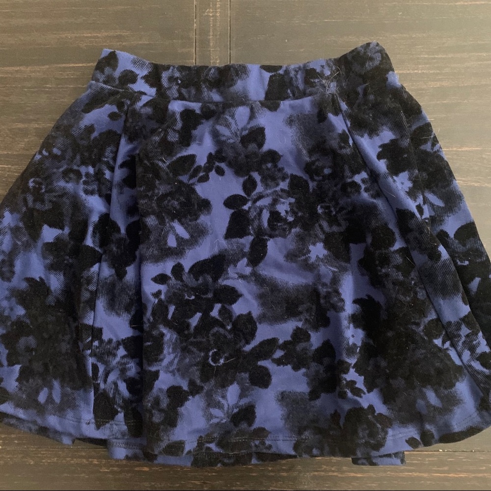Blue/ Black Velvet Floral Skirt